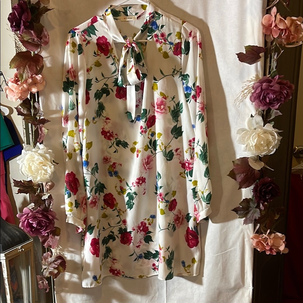 Floral Long Sleeve Blouse with Bow Tie